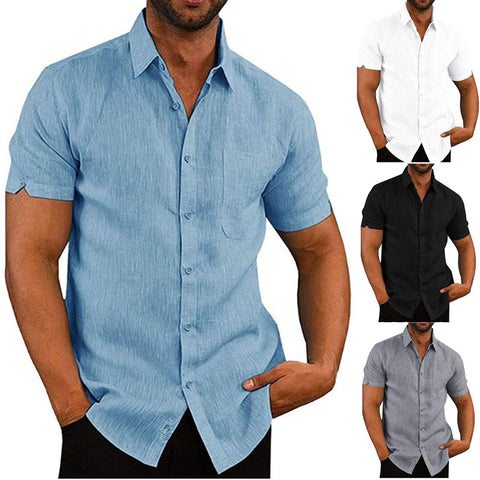 Casual Loose Fishing Linen Shirt Lapel Short Sleeve