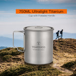 Ultralight 750ml Titanium Cup  Mug with Foldable Handle