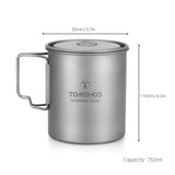 Ultralight 750ml Titanium Cup  Mug with Foldable Handle